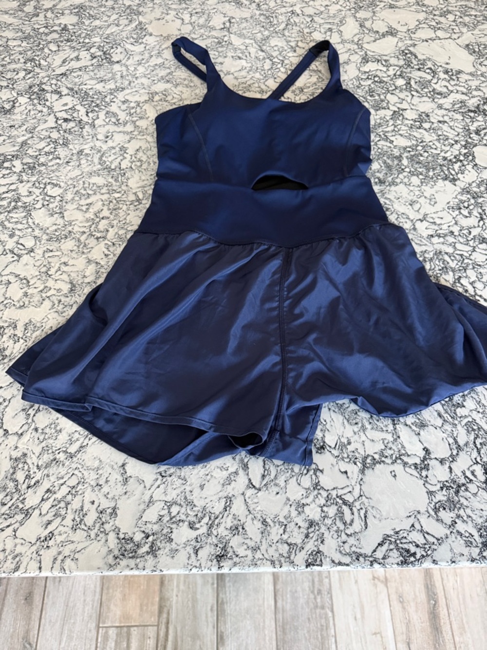 Navy Blue Amazon Athletic Romper with Cutout